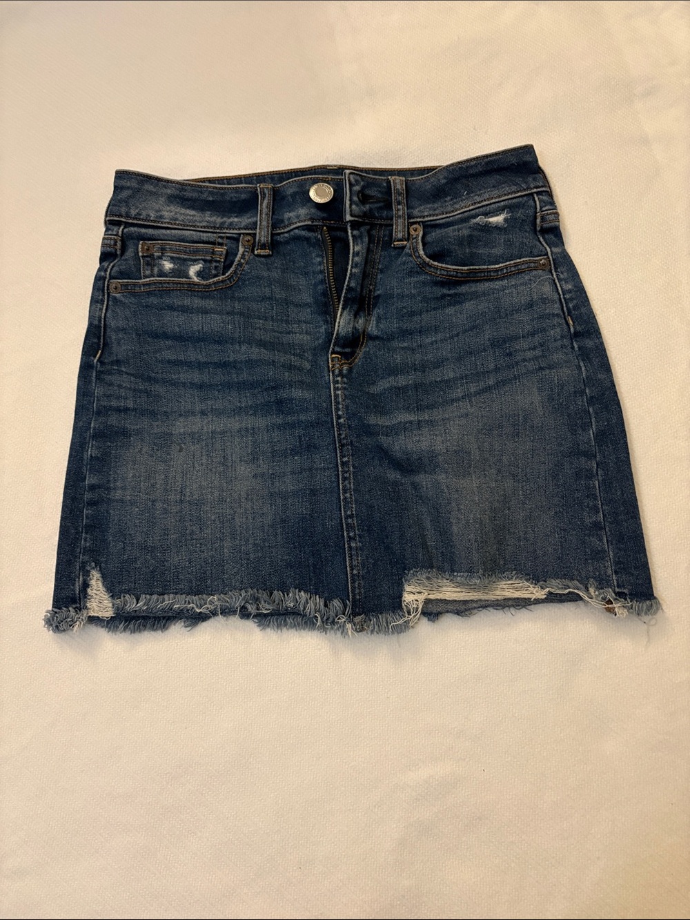 American Eagle Outfitters Dark Blue Frayed Hem Denim Mini Skirt